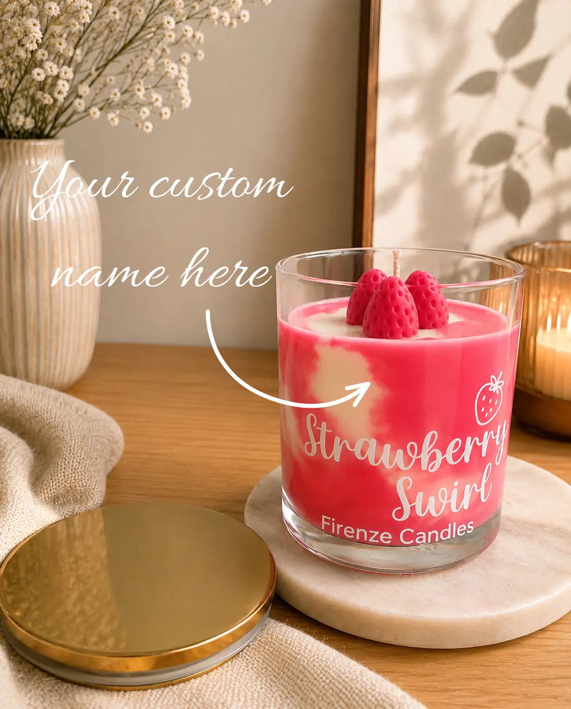 Personalised Strawberry Swirl Candle Firenze Candles