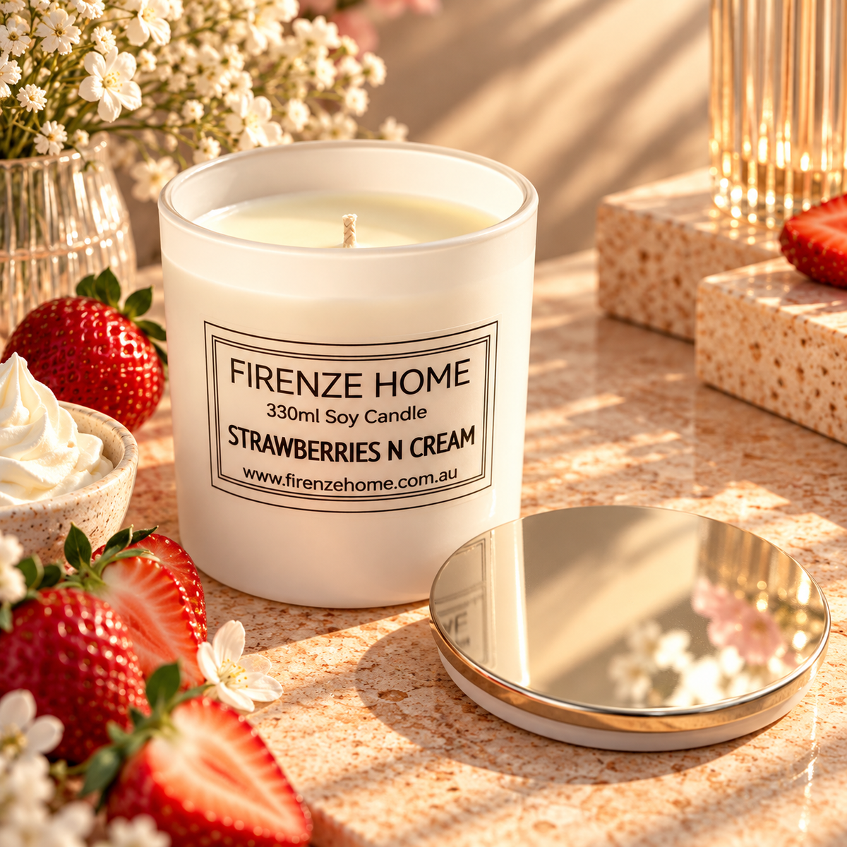 Large Soy Candle - Strawberries n Cream Firenze Candles